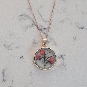 Floral Resin Pendant Necklace - Rose Gold Red/Green